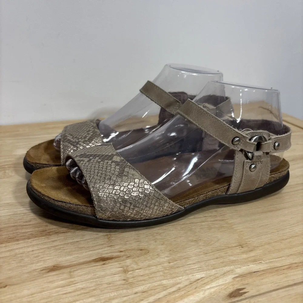 Naot Womens Sandals Size 40 US 9 Taupe Snakeskin Print Leather Cork Footbed